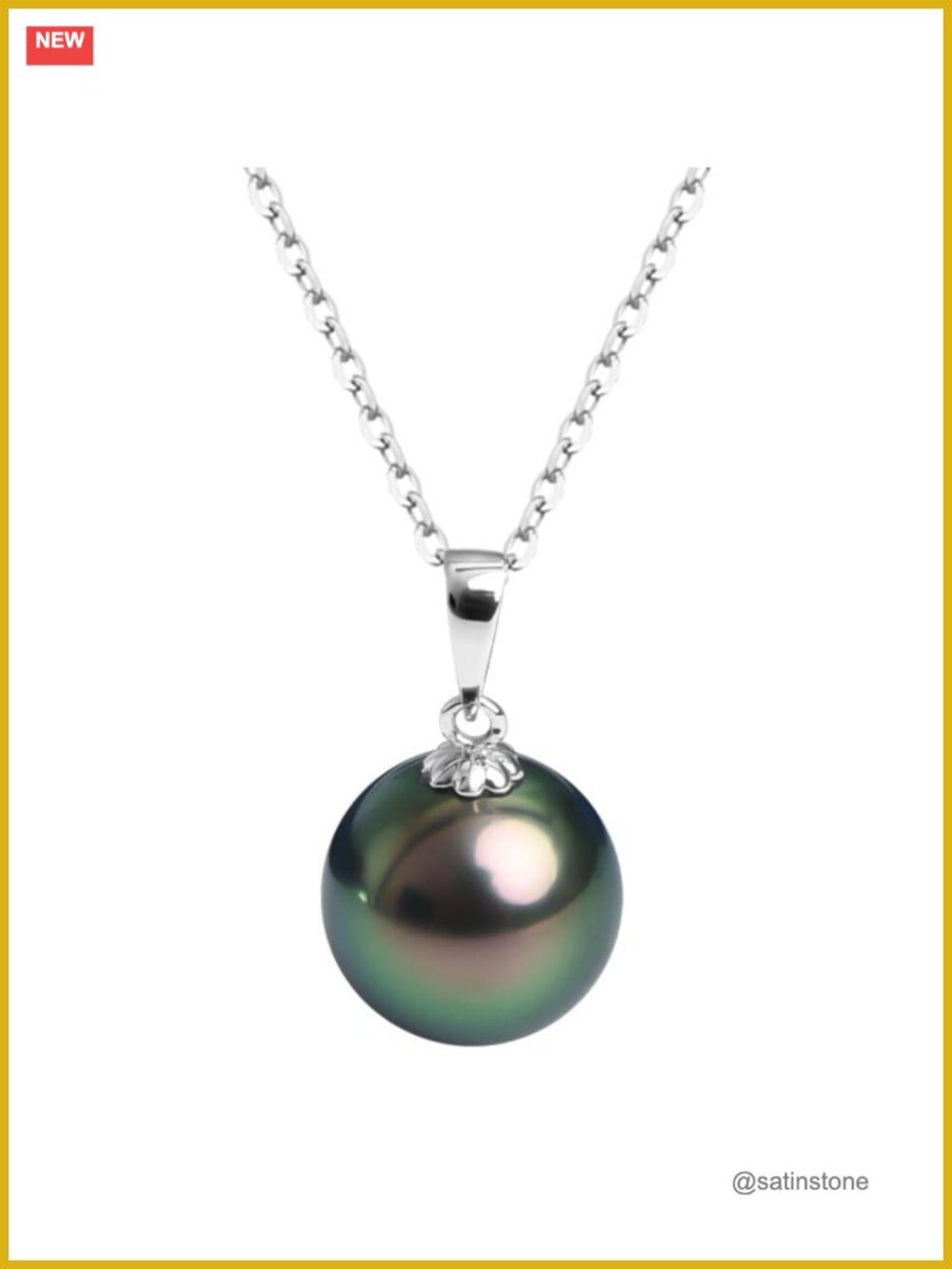 Tahitian Pearl Pendant Necklace 9-10mm Gold Plated Sterling Silver
